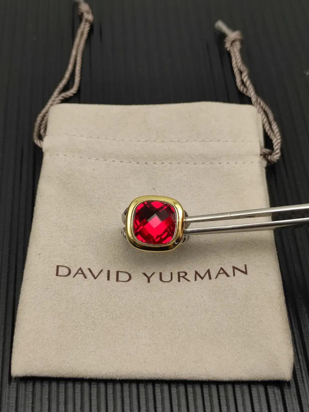 David Yurman two-tone square diamond red diamond ring